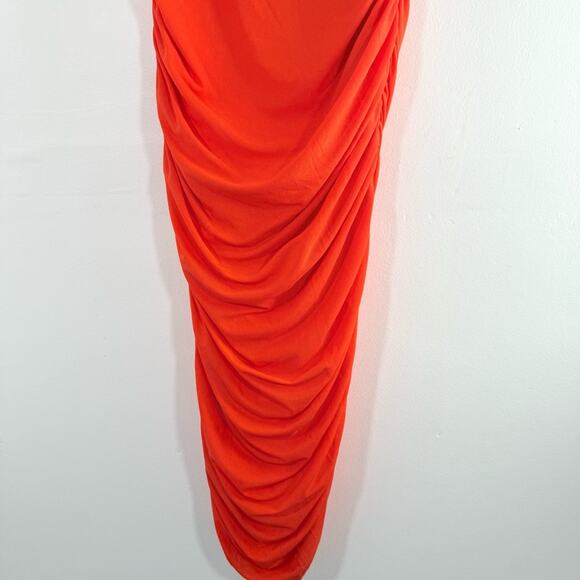 Simon Miller Mesh Jota Orange Yellow Strapless Ruched Midi Dress Size Small - Picture 4 of 15